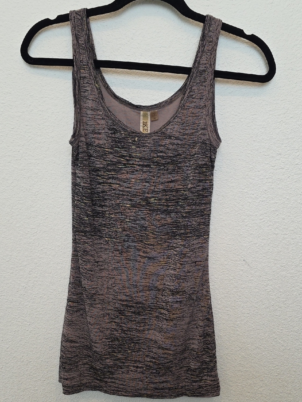 BKE Metallic Heather Tank Top in Taupe and Black